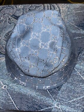 Gucci Blue Bucket Hat with Silver Monogram